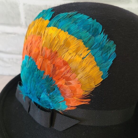 Vintage Henry Pollak Wool Hat New York Melange Feathers Soleil Soie Black main image 7